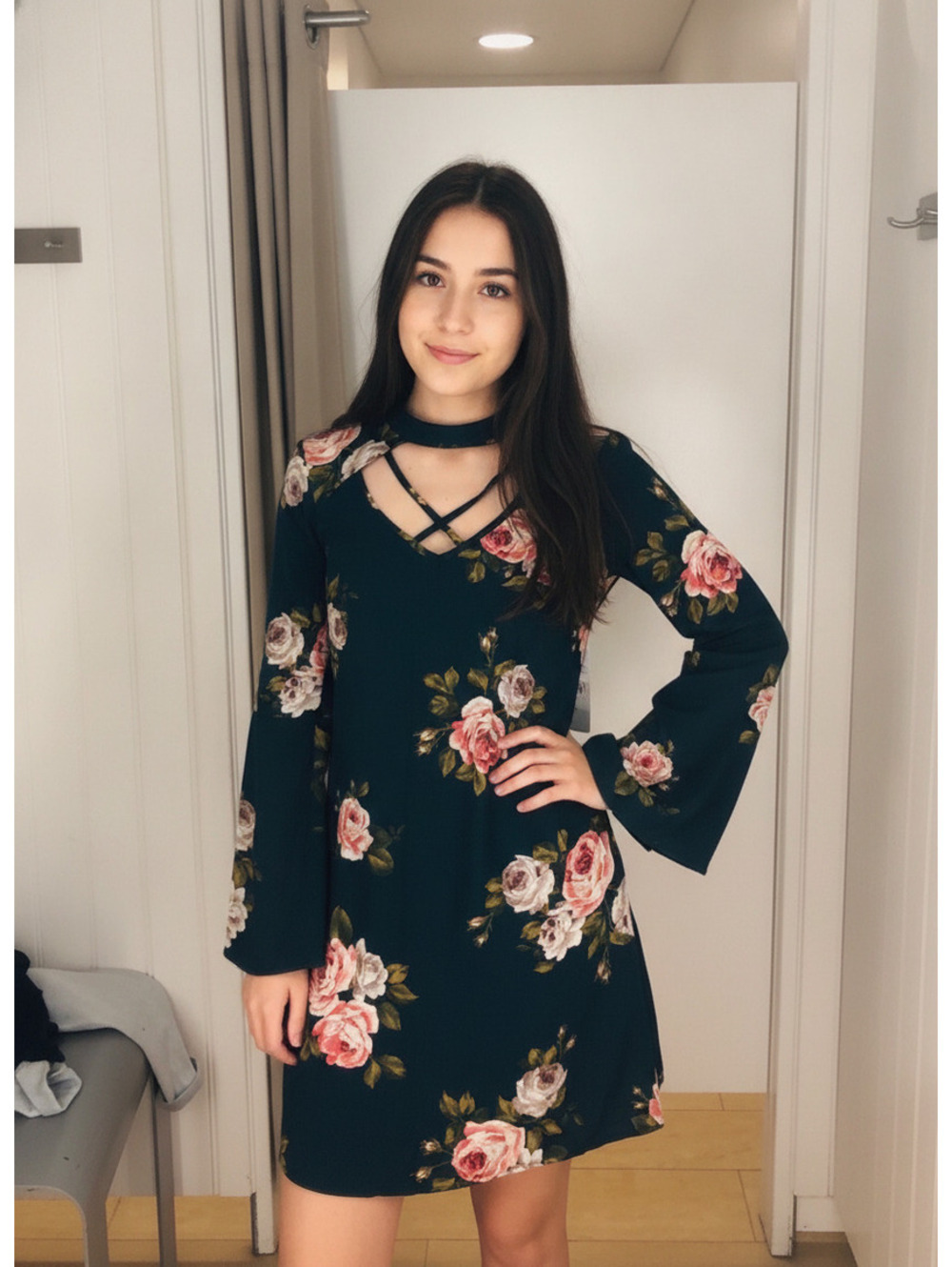 Anthropologie Band of Gypsies Floral Long Sleeve Dress Small